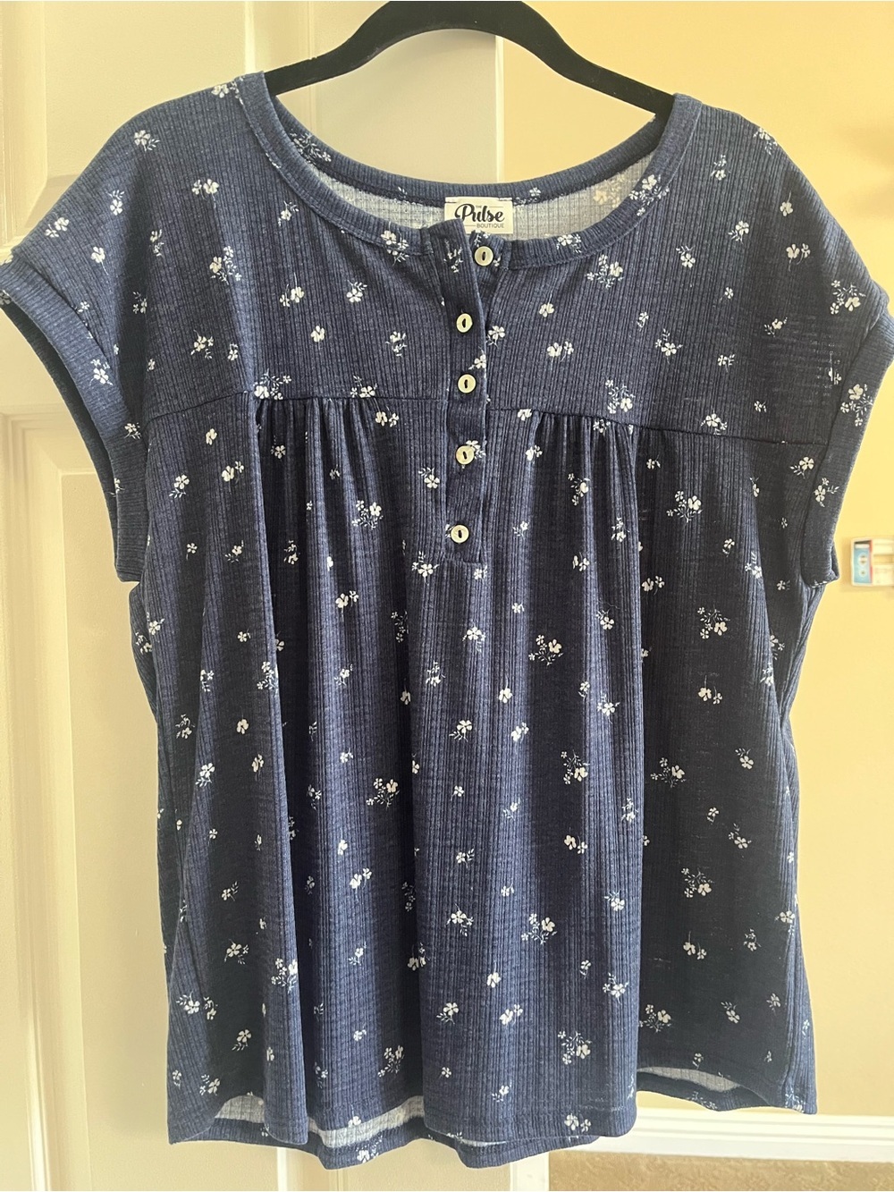 Pulse Blue Waffle Knit Floral Top
